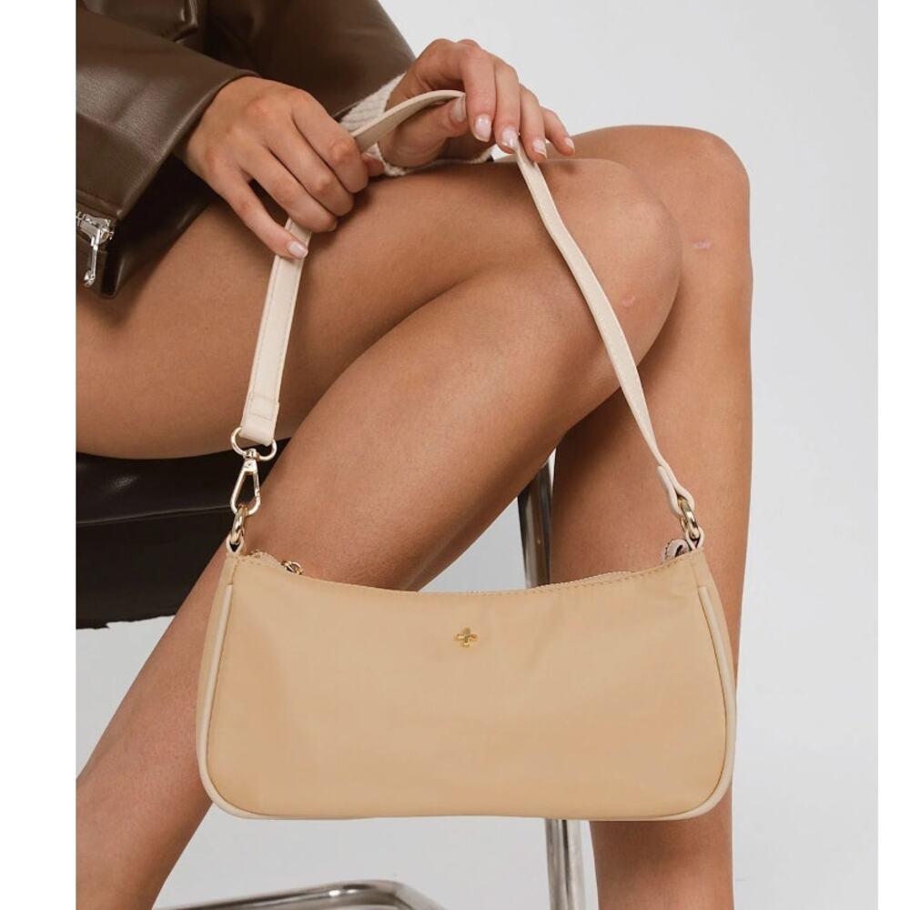 Peta + Jain Beige Nylon Shoulder Bag Gold Hardware Minimalist Y2K